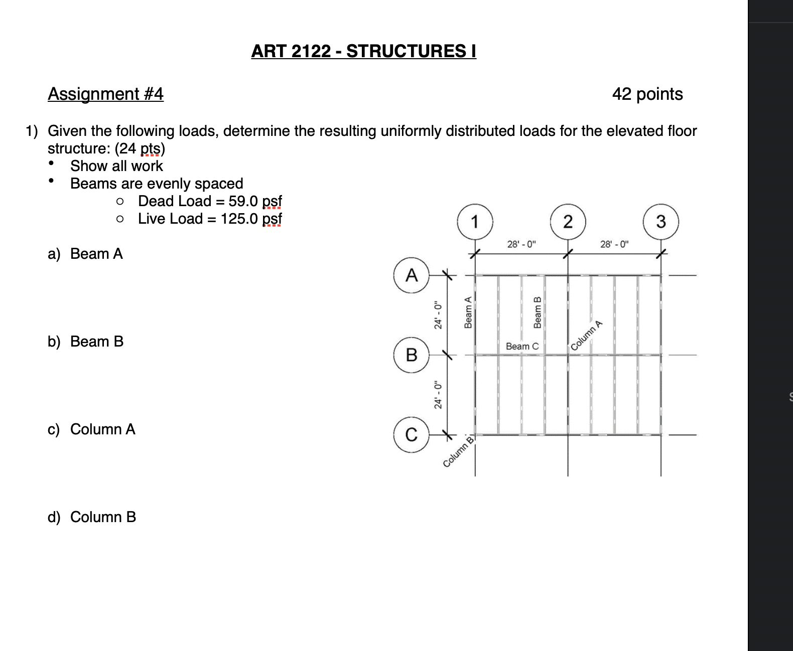 ART 2 1 2 2 - STRUCTURES I Assignment # 4 Given