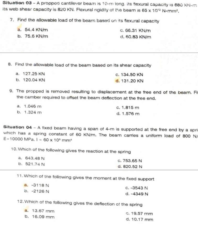 Situation 0 3 - A propped cantilever beam is 1 0