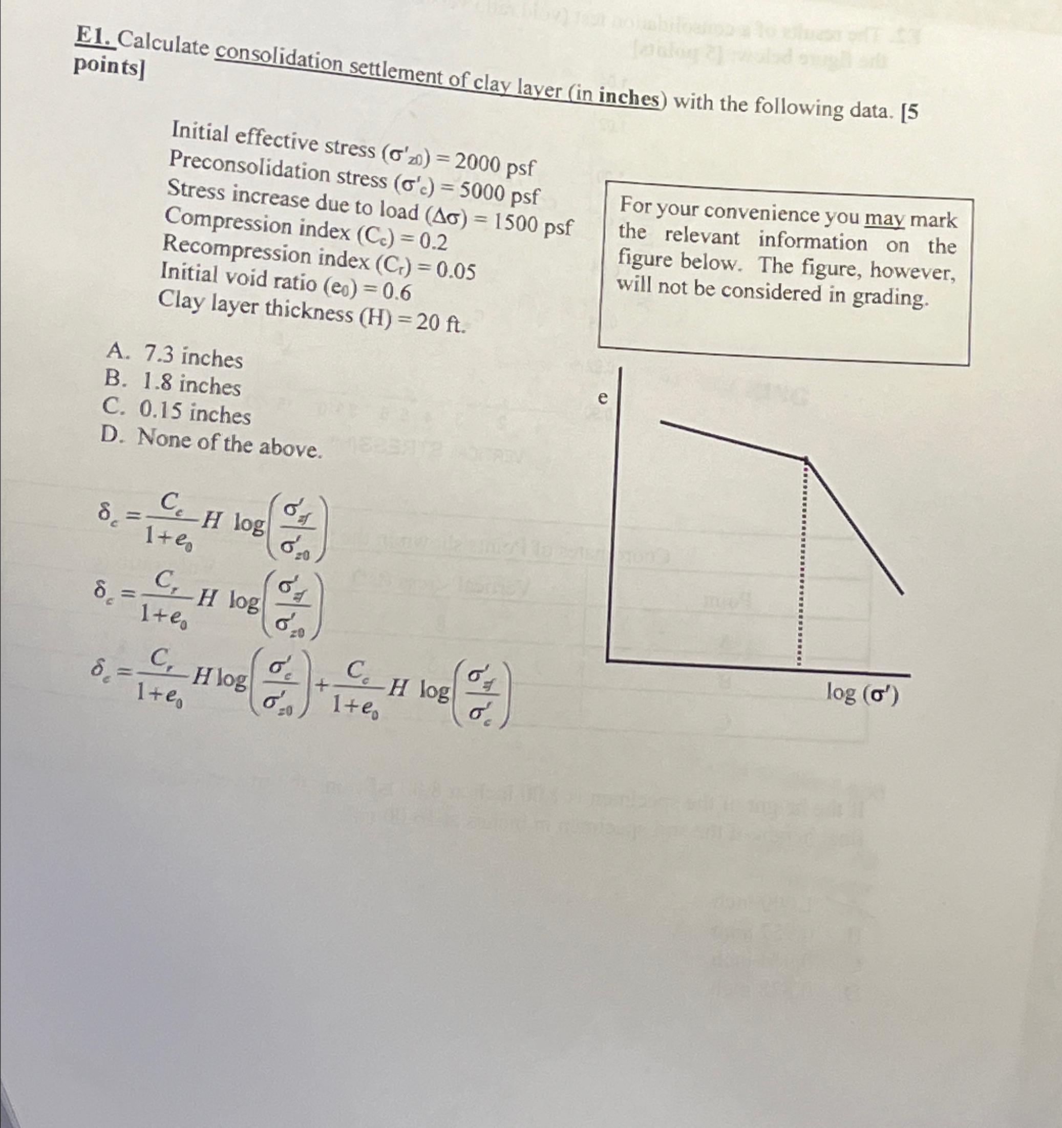 E 1 . Calculate consolidation settlement of clay