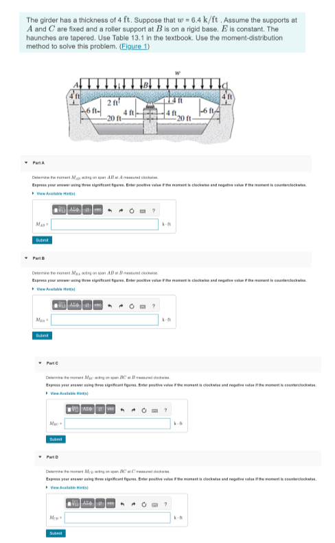 The girder has a thickness of 4 f t . Suppose