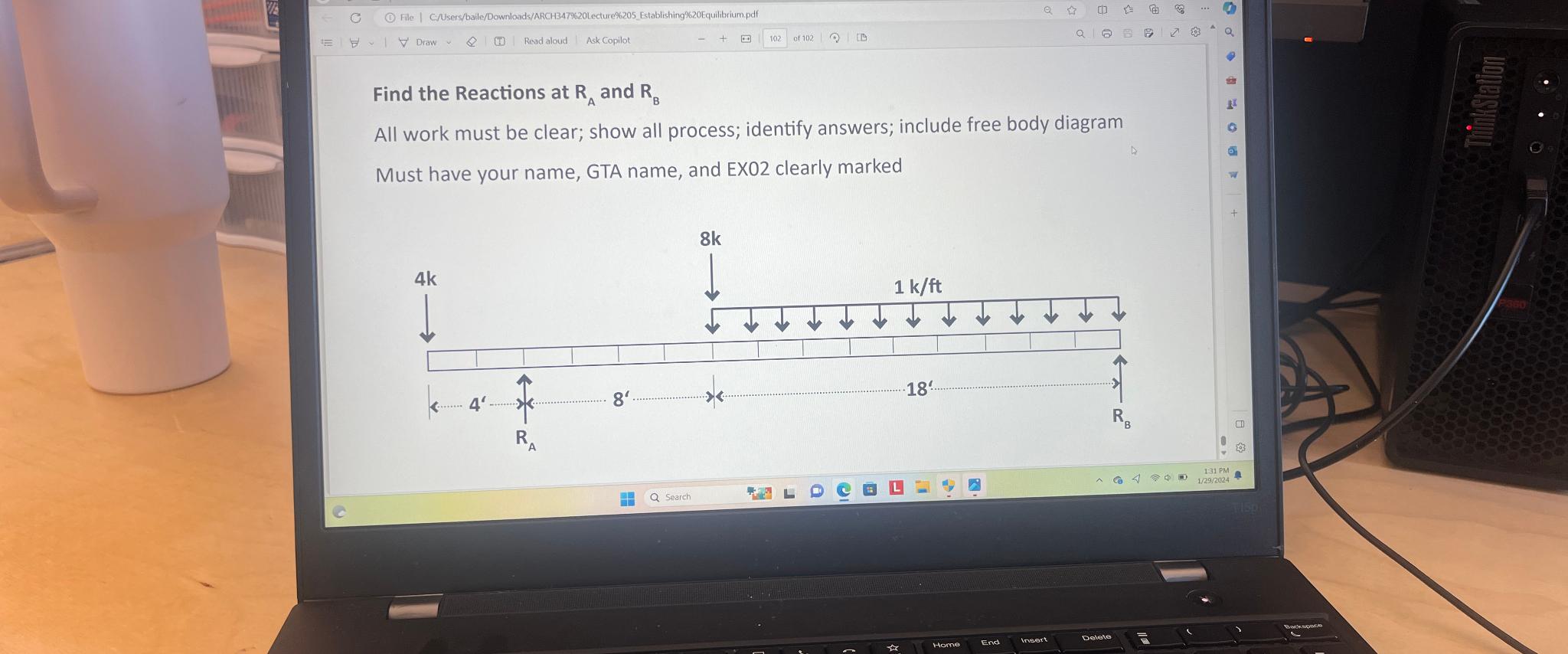 Find the Reactions at R A and R B All work must