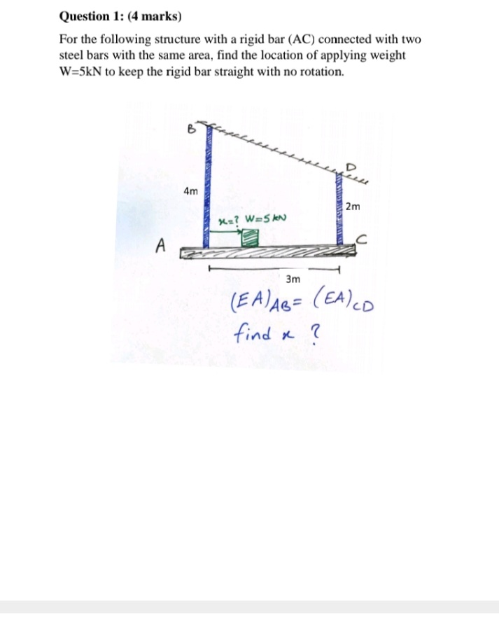 Question 1 : ( 4 marks ) For the following