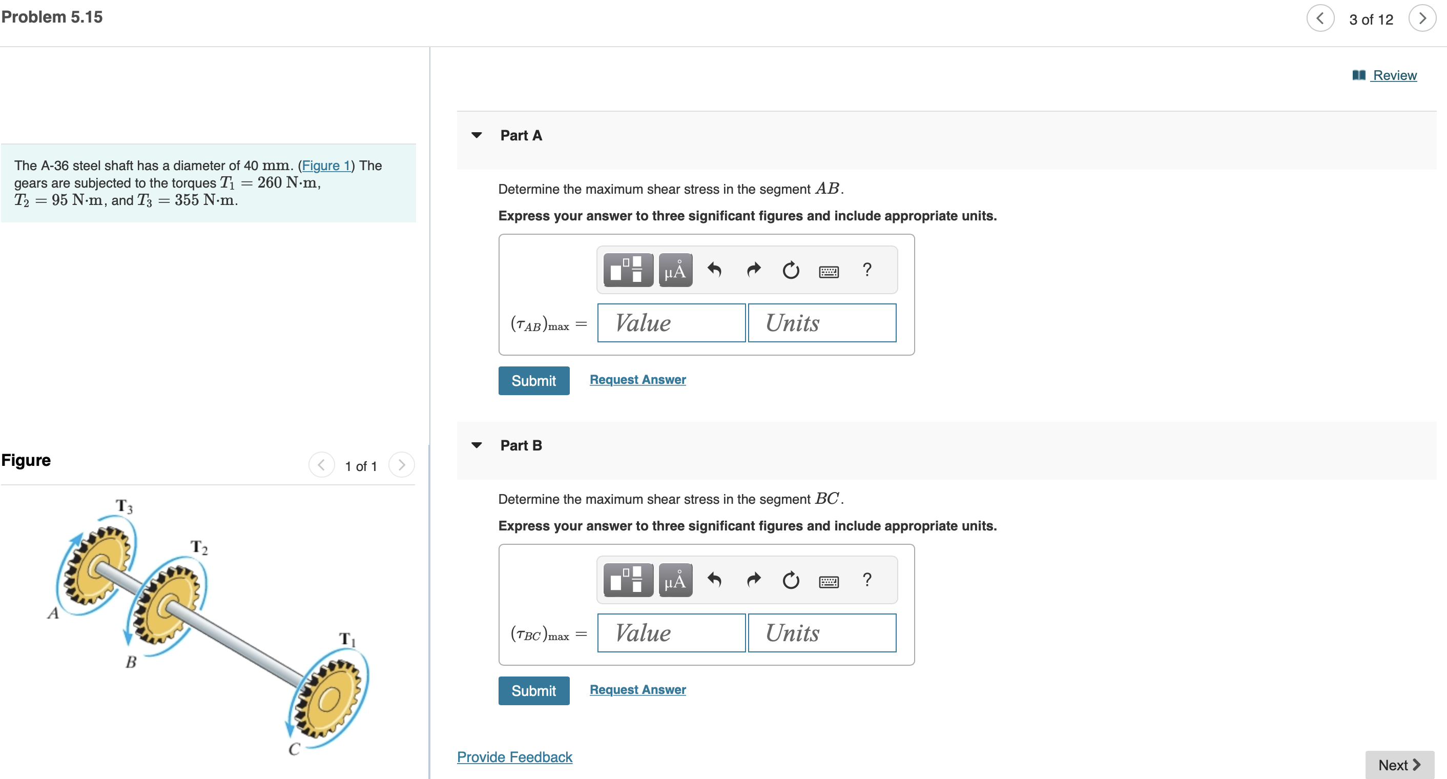 The A - 3 6 steel shaft has a diameter of 4 0 m m