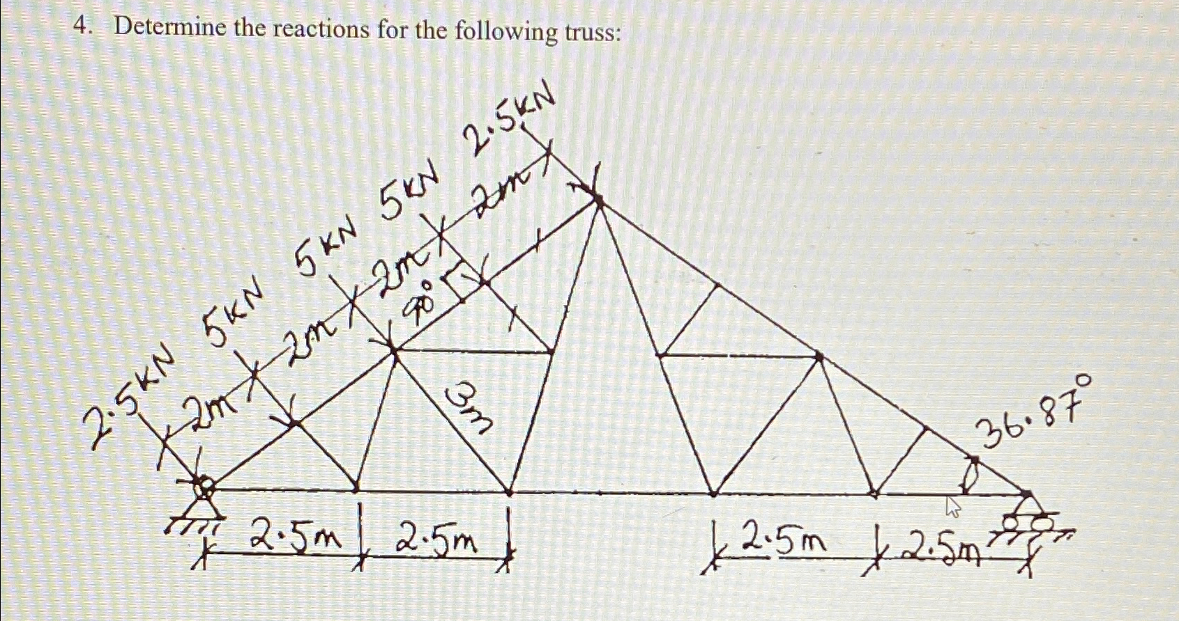 Determine the reactions for the following truss.