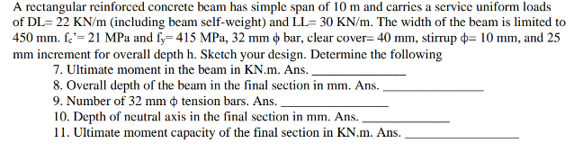 A rectangular reinforced concrete beam has simple