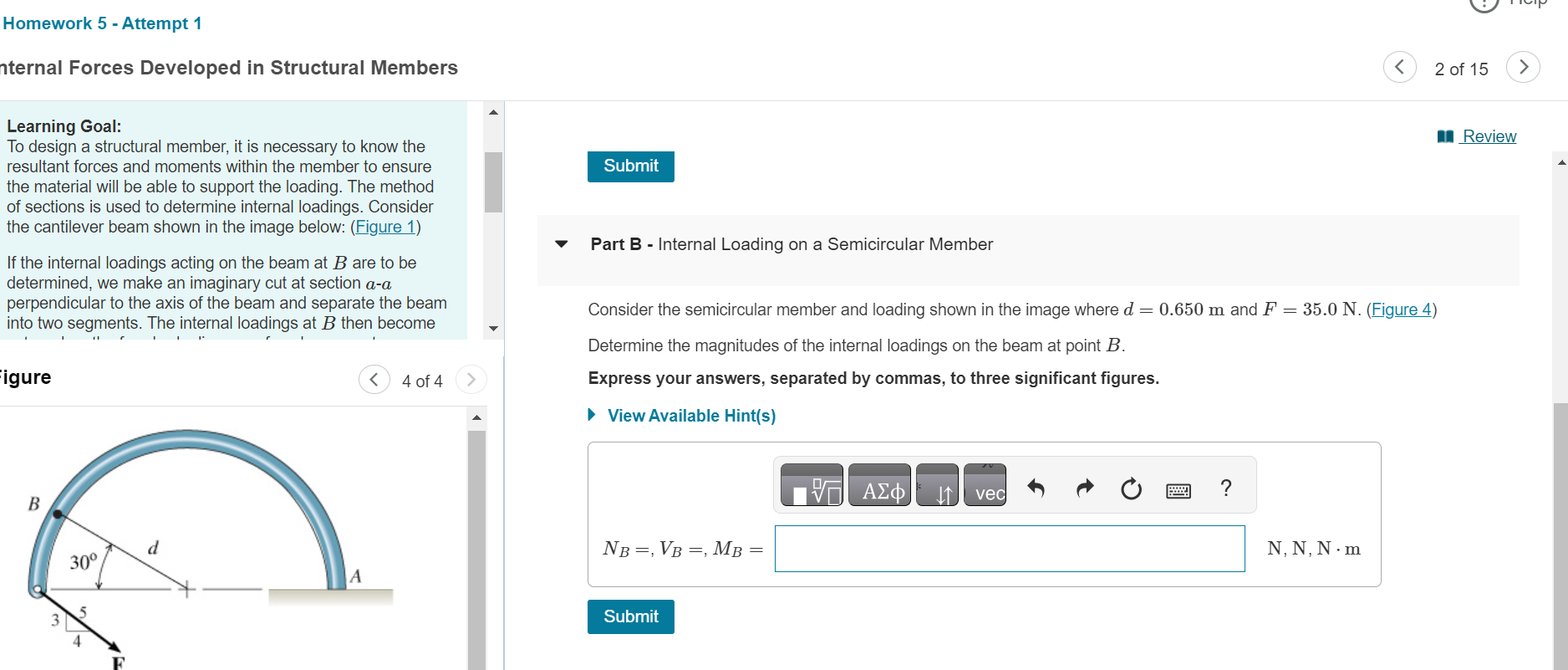Homework 5 - Attempt 1 nternal Forces Developed