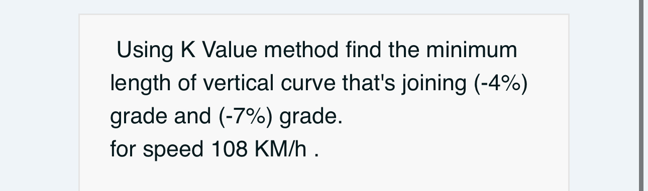 Using K Value method find the minimum length of