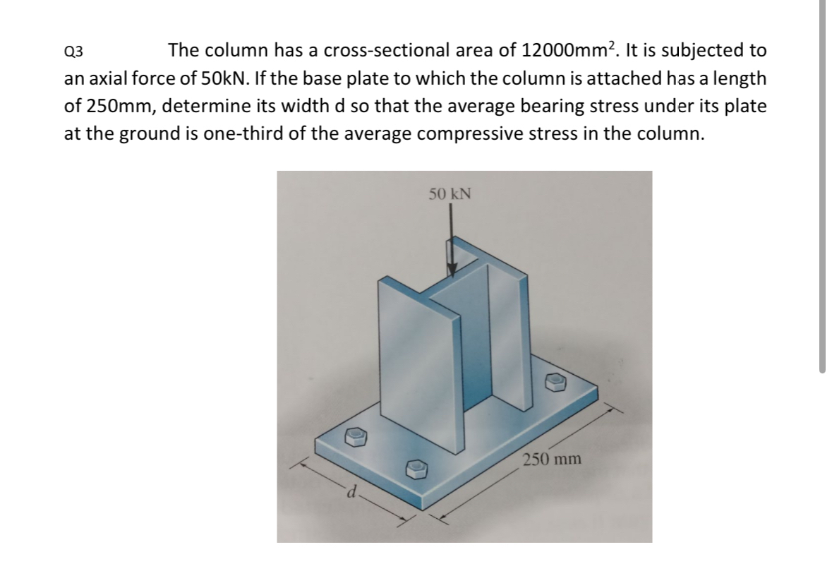 Q 3 The column has a cross - sectional area of 1