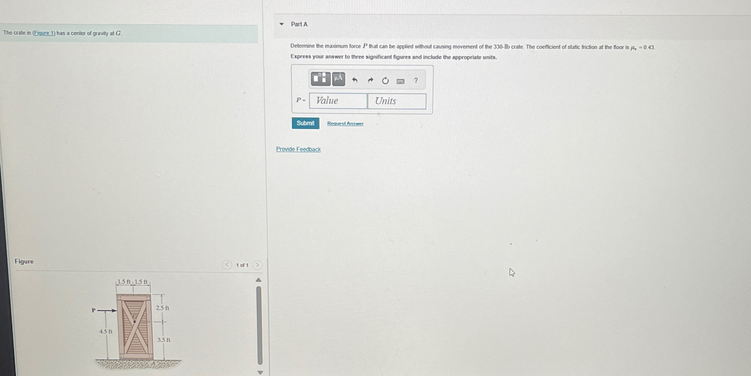 The crate in ( Fiqure 1 ) has a center of gravity