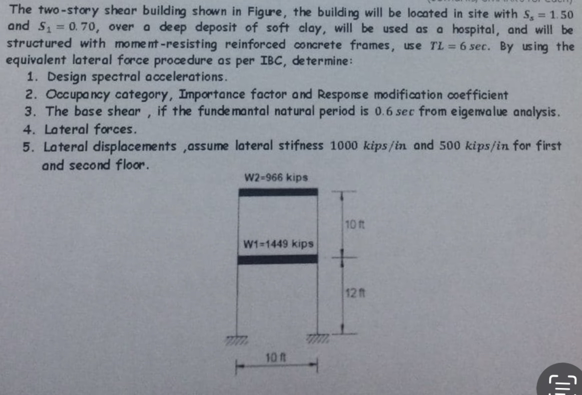 The two - story shear building shown in Figure,