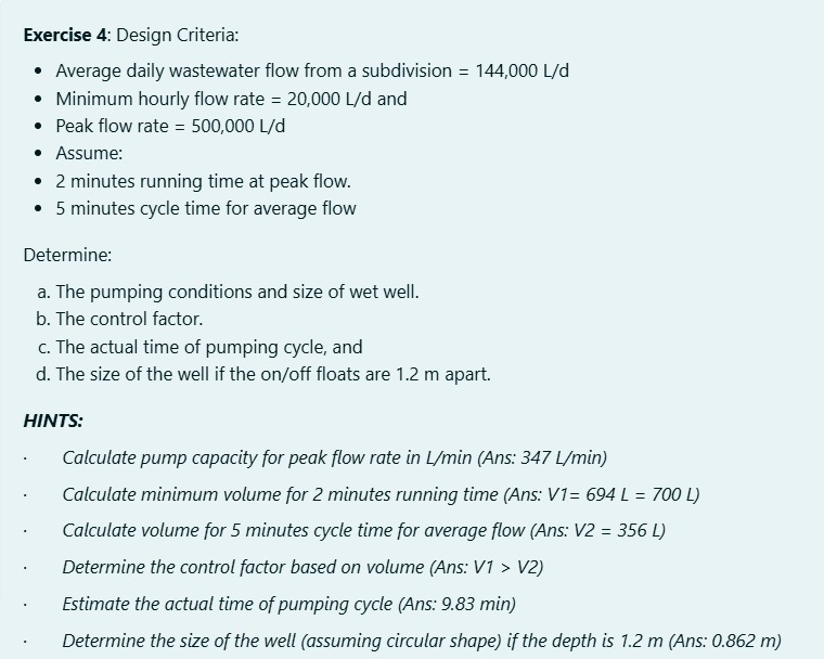 Exercise 4 : Design Criteria: Average daily