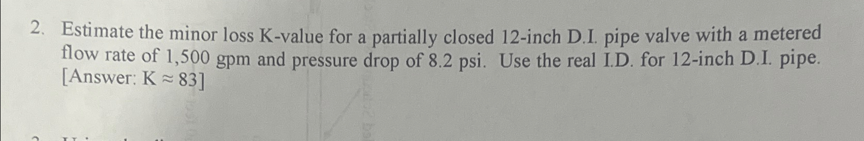 Estimate the minor loss K - value for a partially