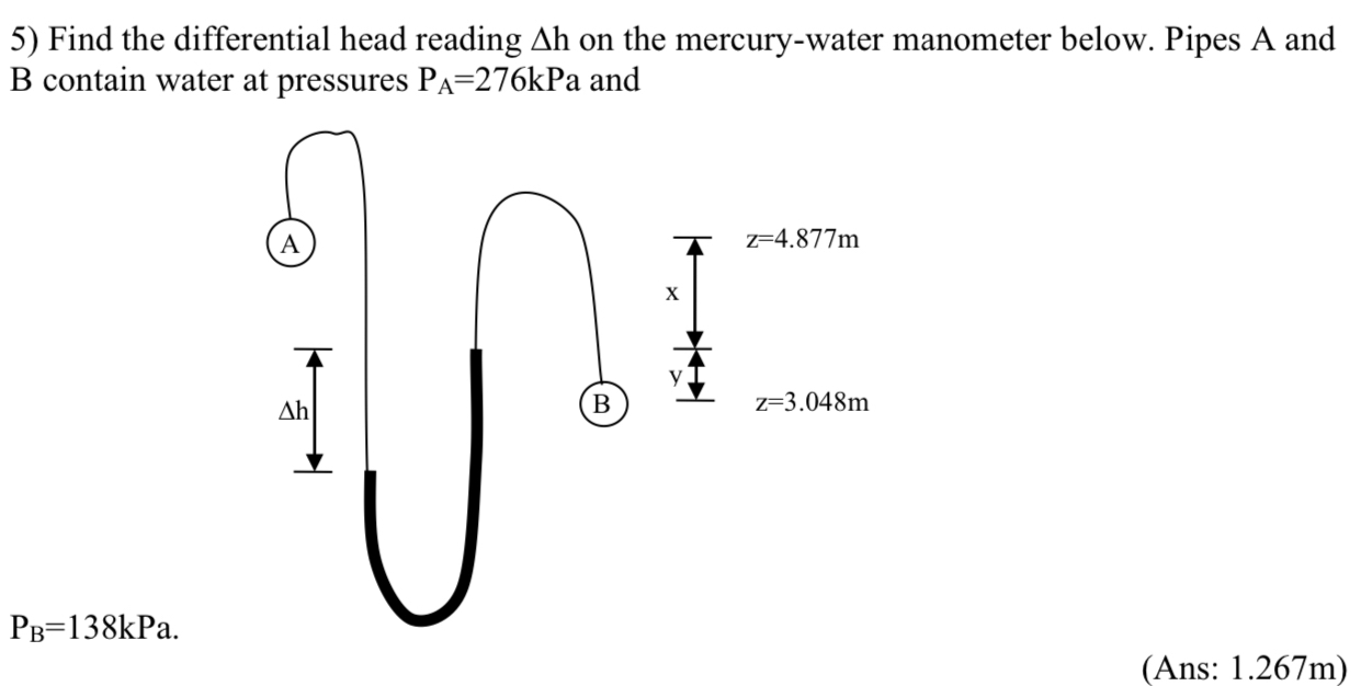 Find the differential head reading h on the