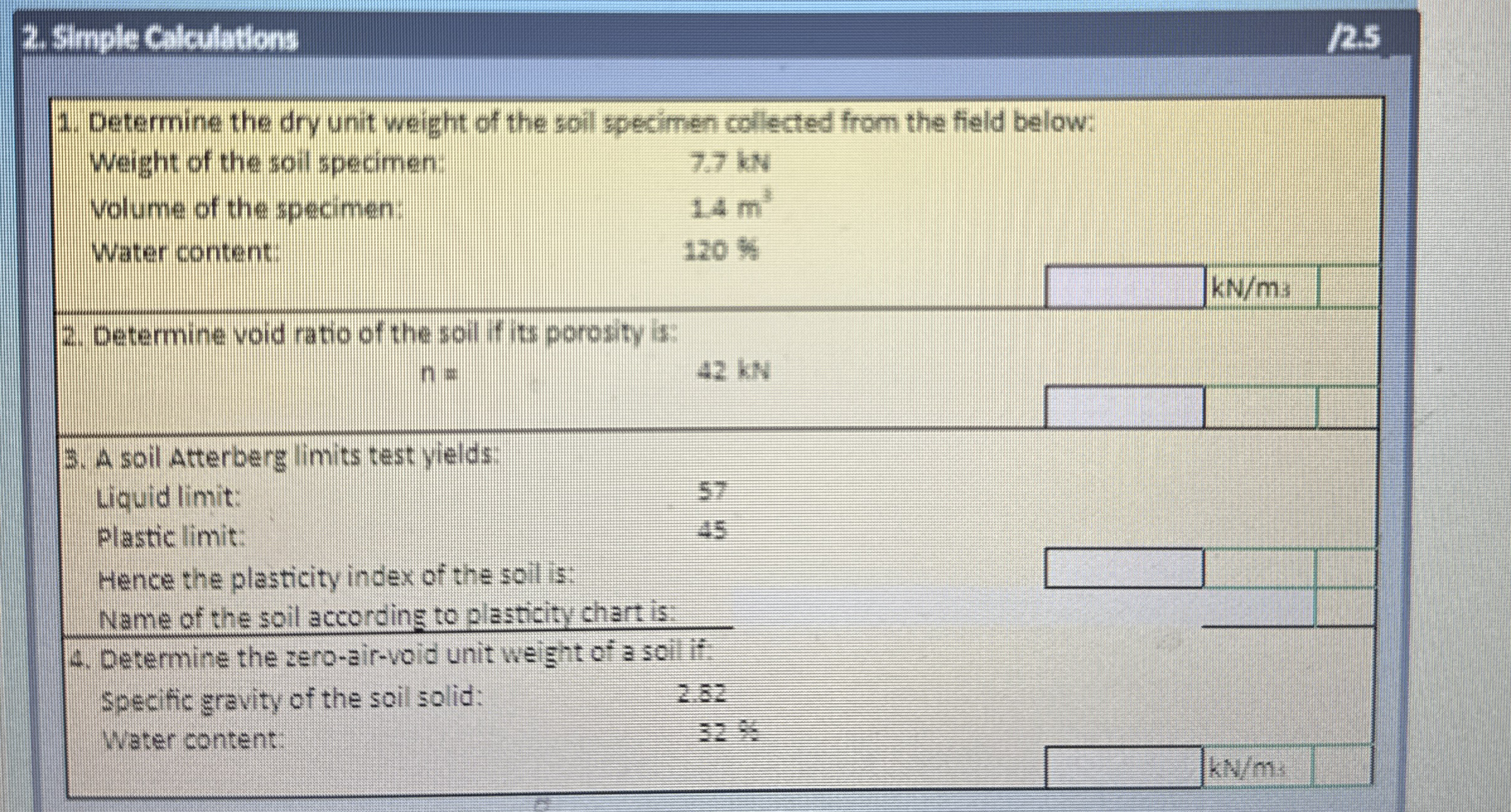 2 simple Cileulations Determine the dry unit