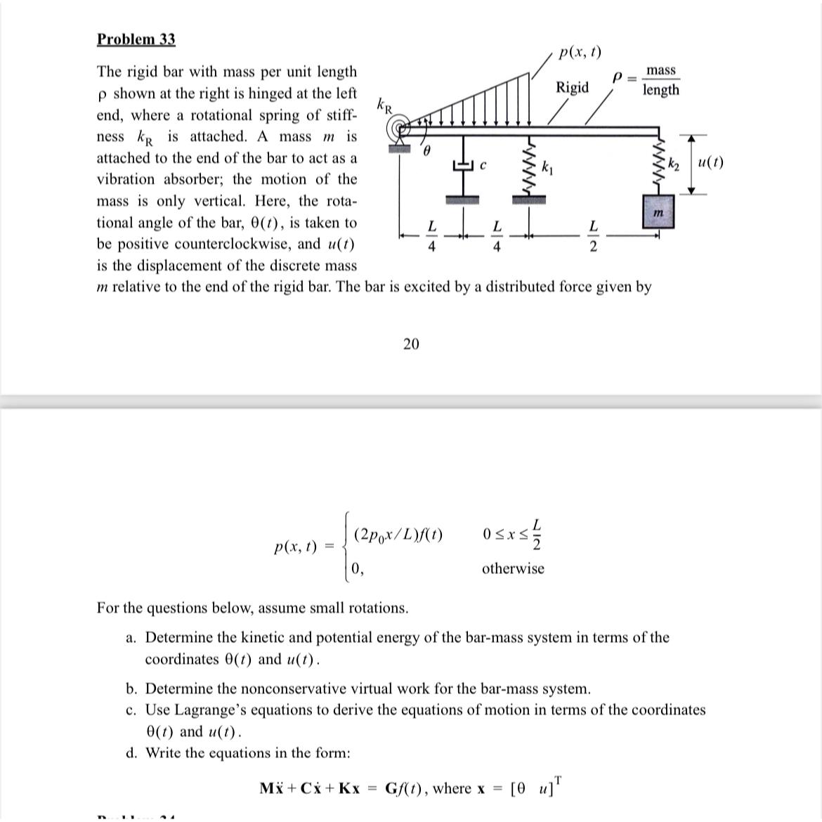 Problem 3 3 The rigid bar with mass per unit