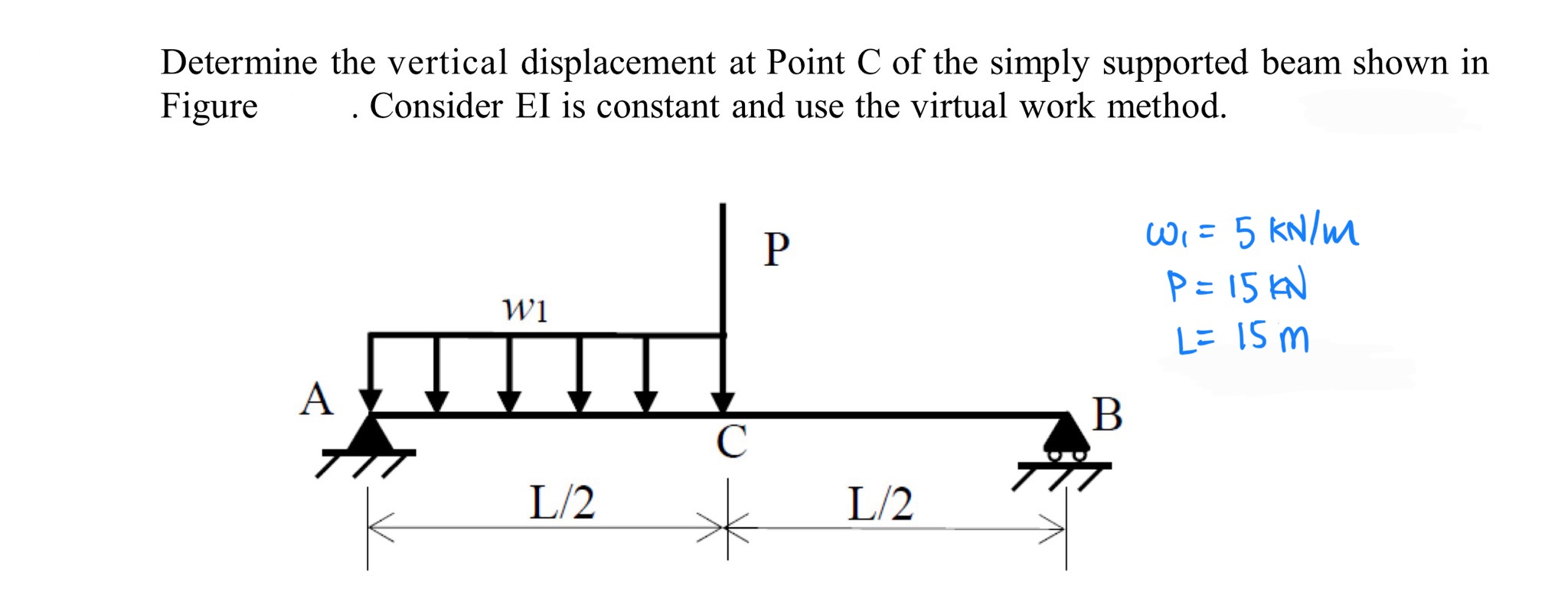 Determine the vertical displacement at Point C of