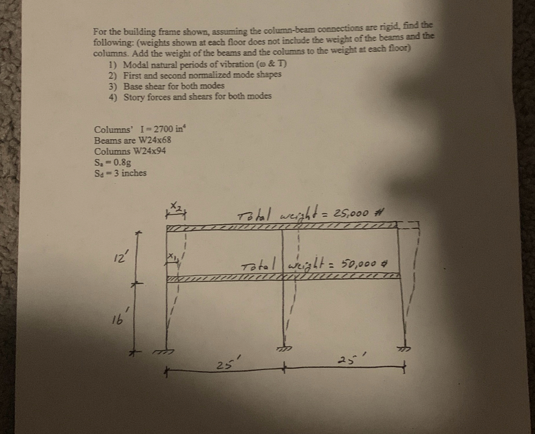 For the building frame showm, assuming the column