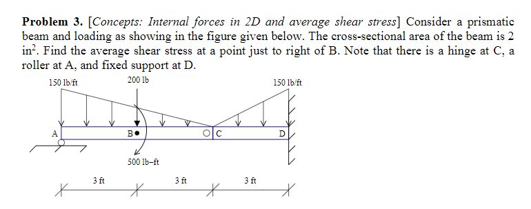 Problem 3 . [ Concepts: Internal forces in 2 D
