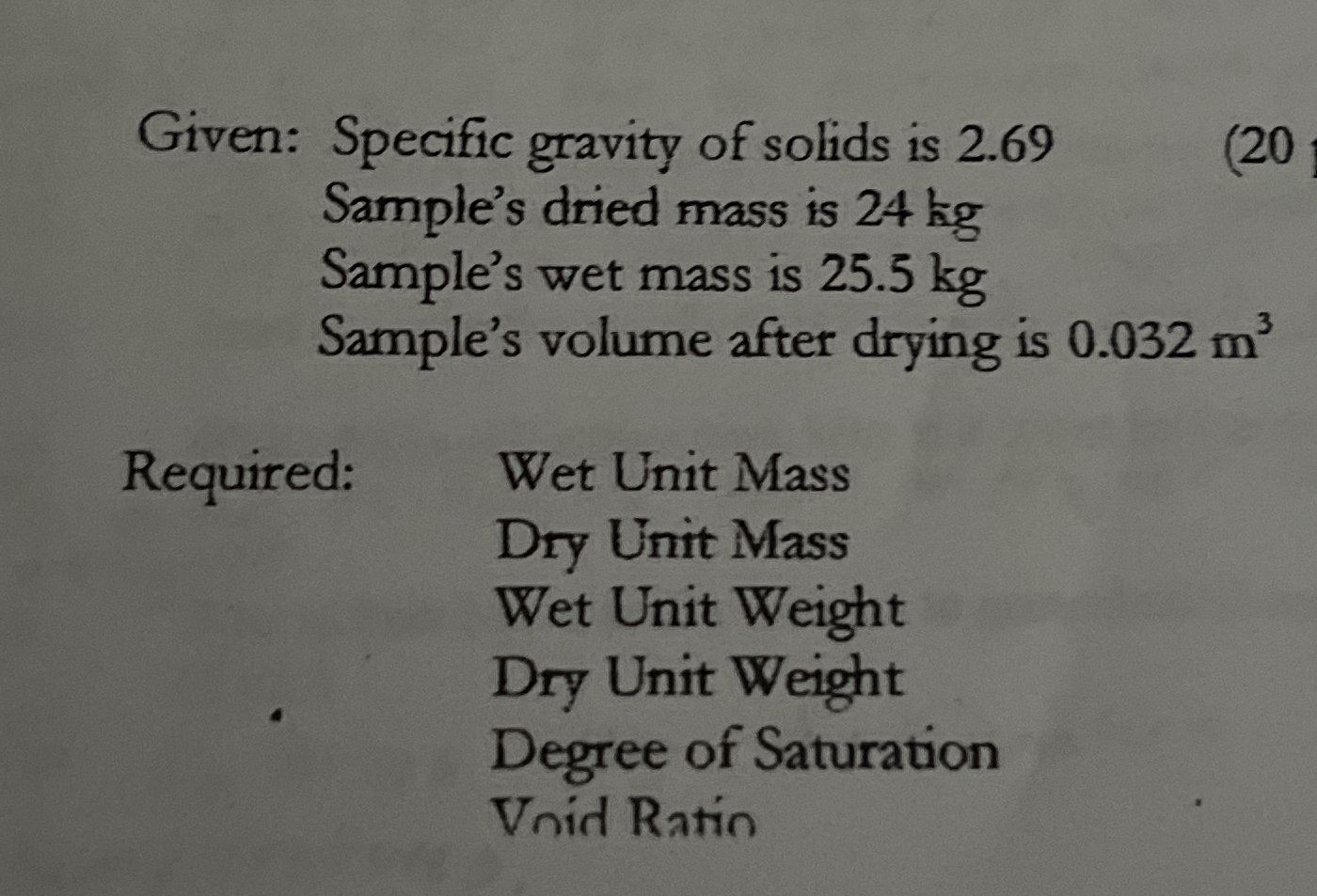 Given: Specific gravity of solids is 2 . 6 9