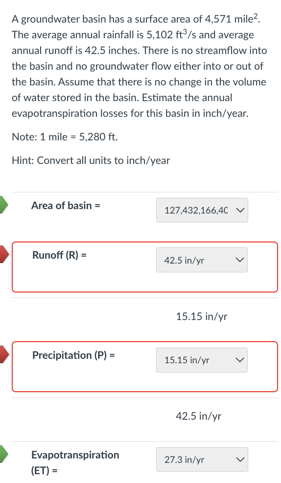 A groundwater basin has a surface area of 4 , 5 7