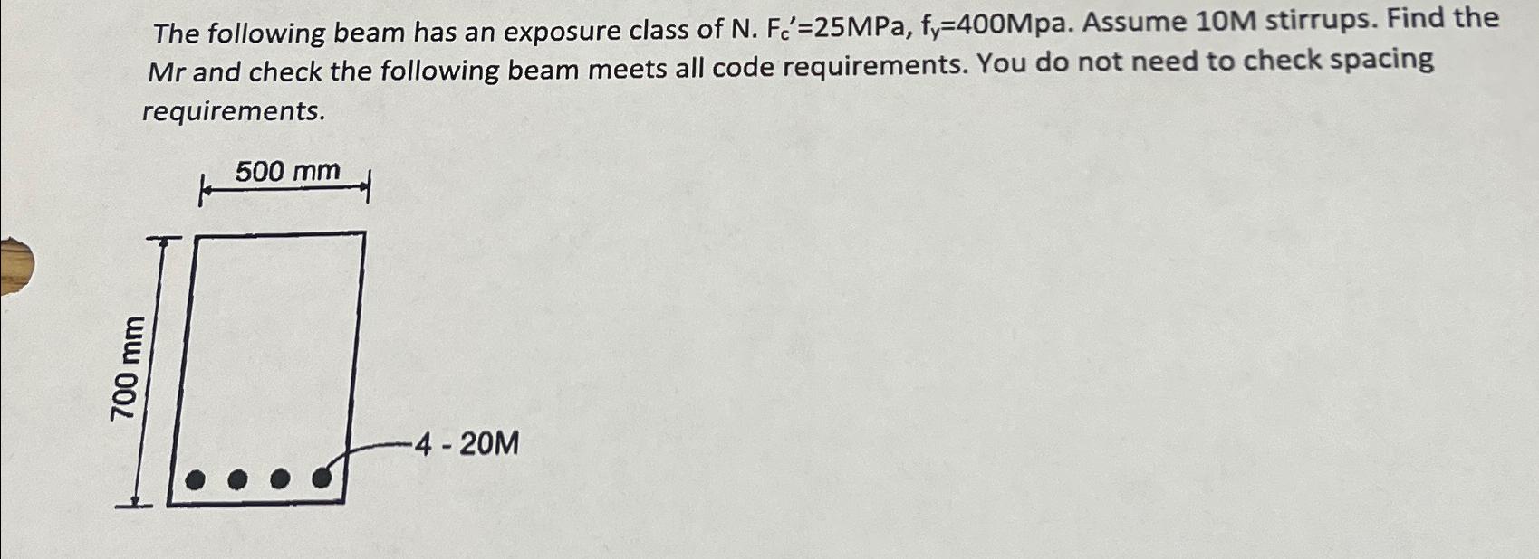 The following beam has an exposure class of N . F