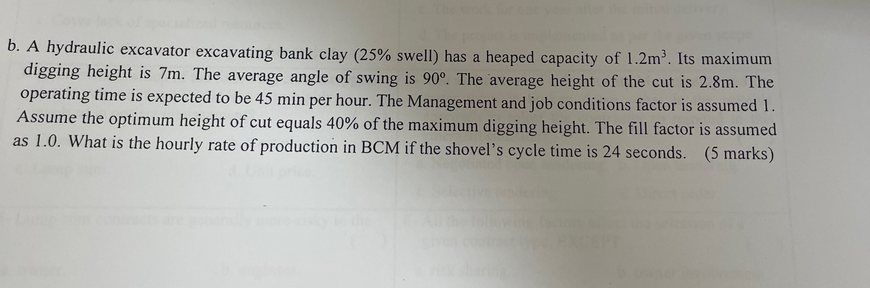 b . A hydraulic excavator excavating bank clay