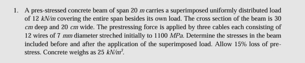 A pres - stressed concrete beam of span 2 0 m