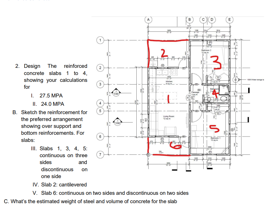 Design The reinforced concrete slabs 1 to 4 ,