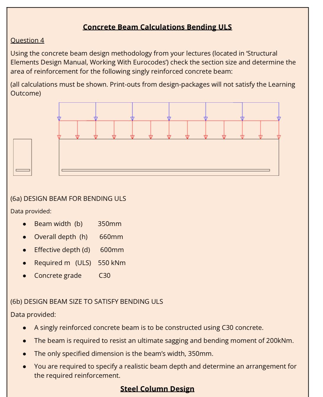 Concrete Beam Calculations Bending ULS Question 4