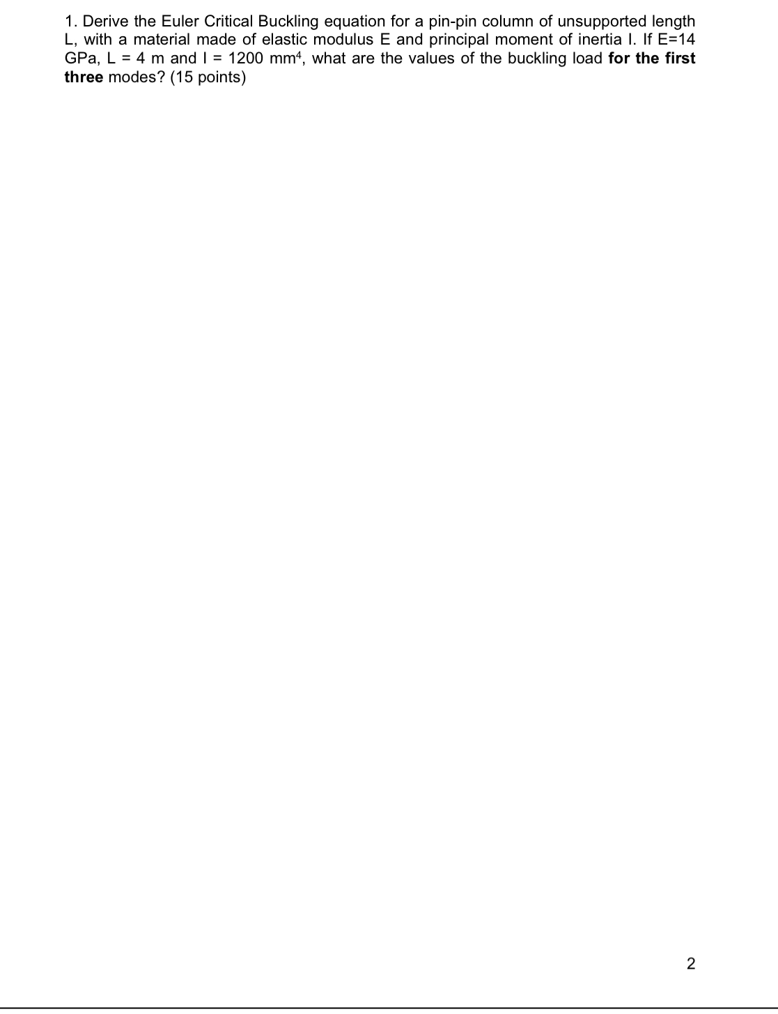 Derive the Euler Critical Buckling equation for a