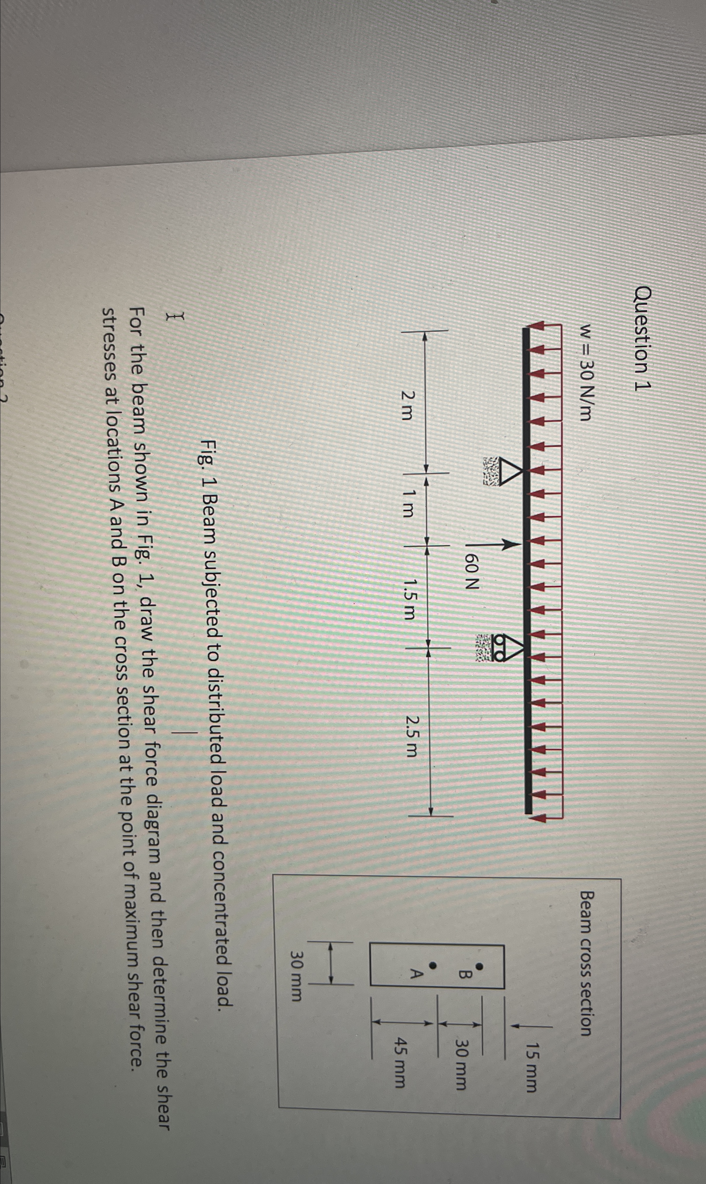 Question 1 Fig. 1 Beam subjected to distributed
