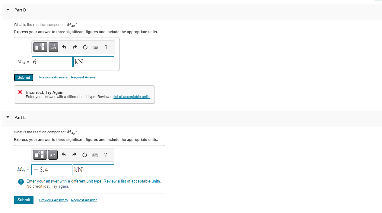 Part D What is the reaction component M A x ?