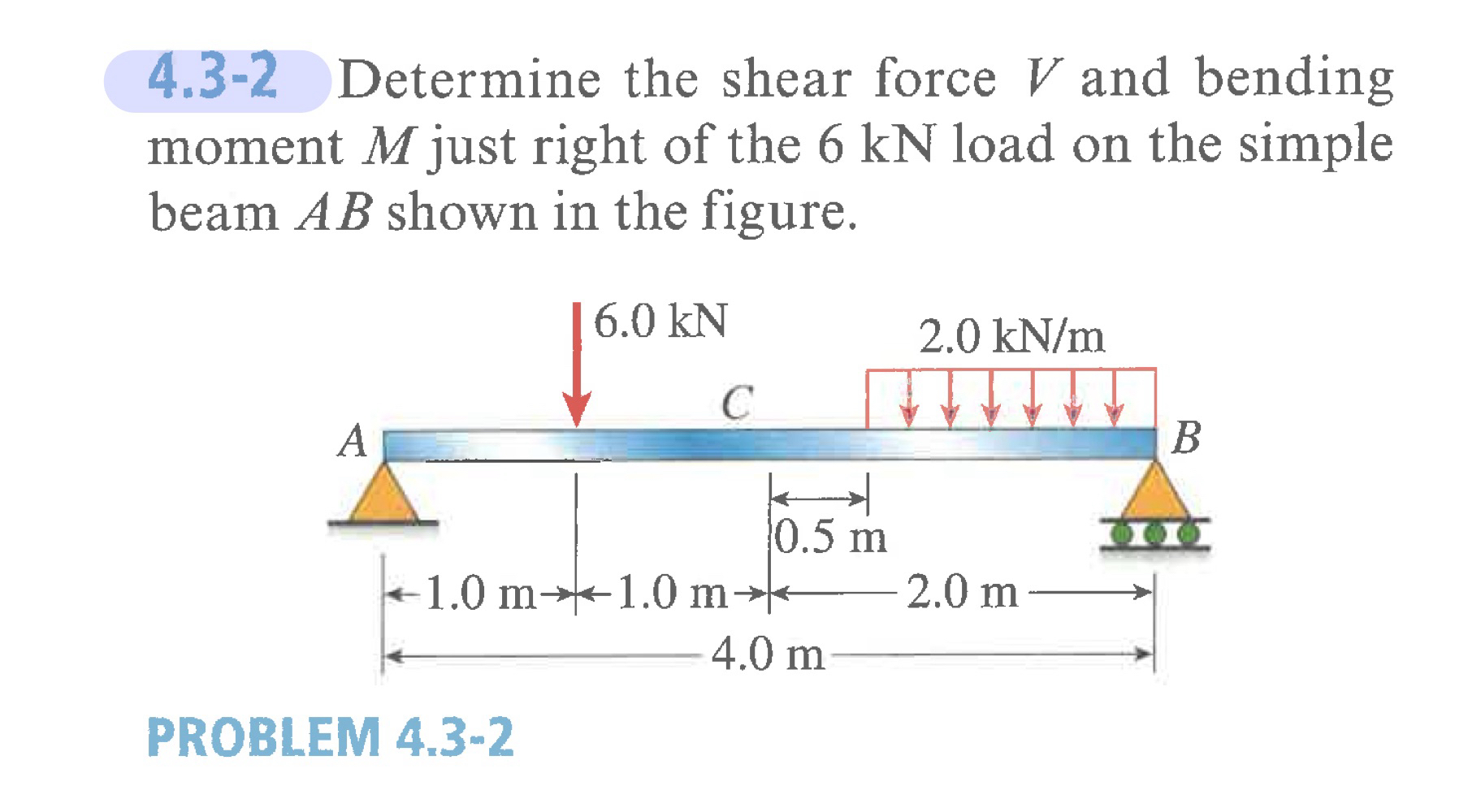 4 . 3 - 2 Determine the shear force V and bending