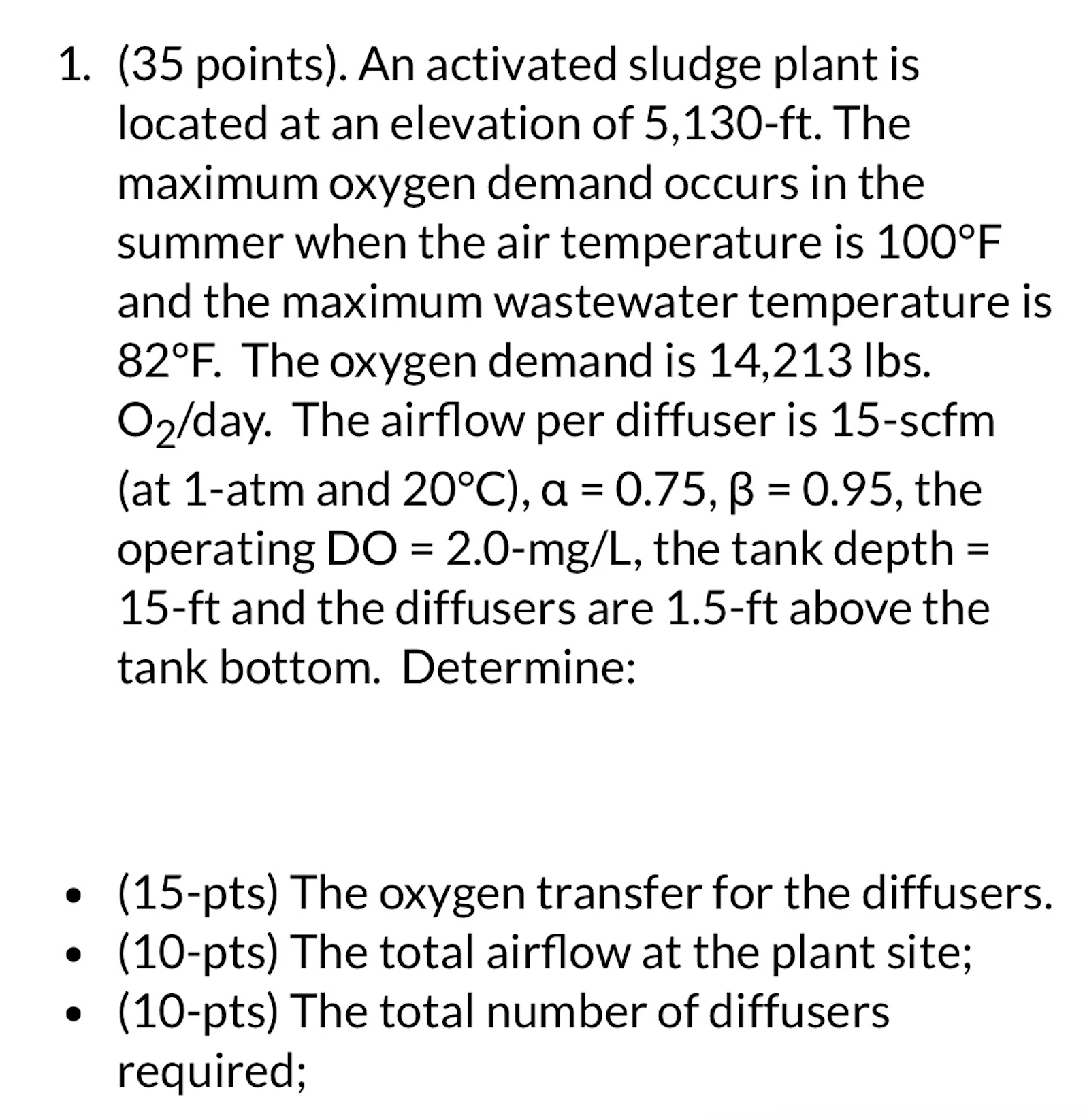 ( 3 5 points ) . An activated sludge plant is