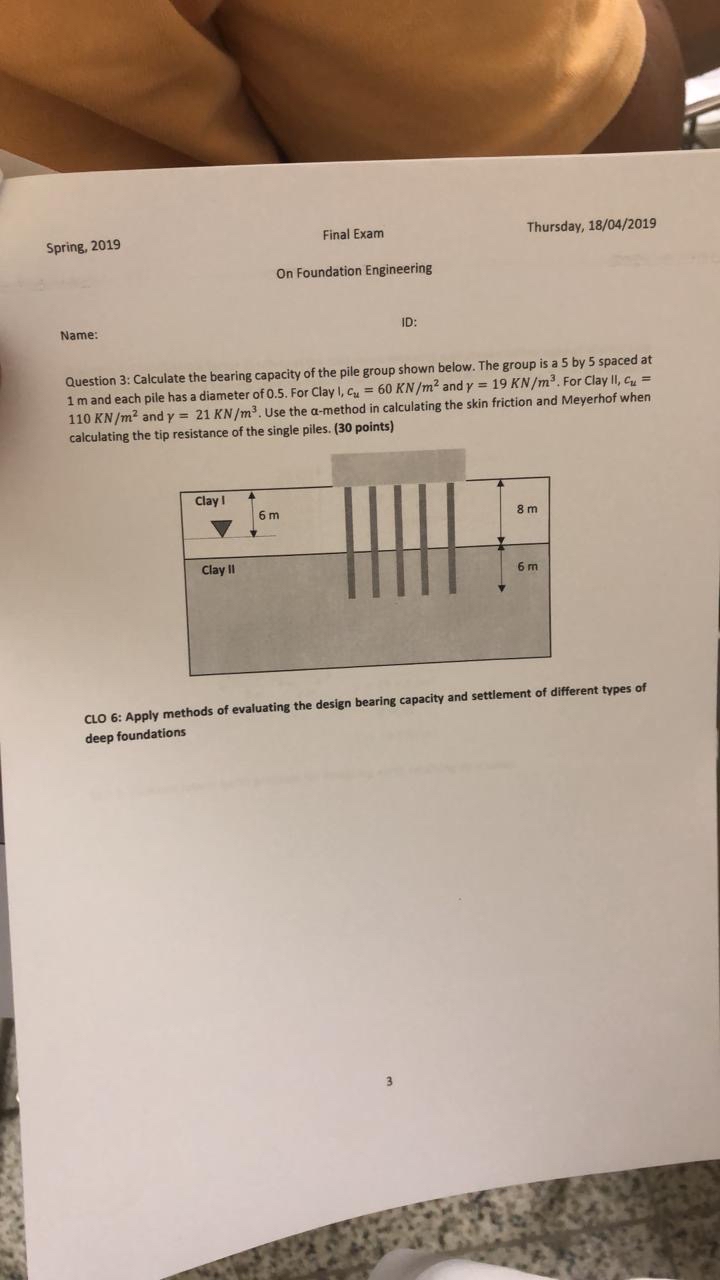 Spring, 2 0 1 9 Final Exam Thursday, 1 8 / 0 4 /