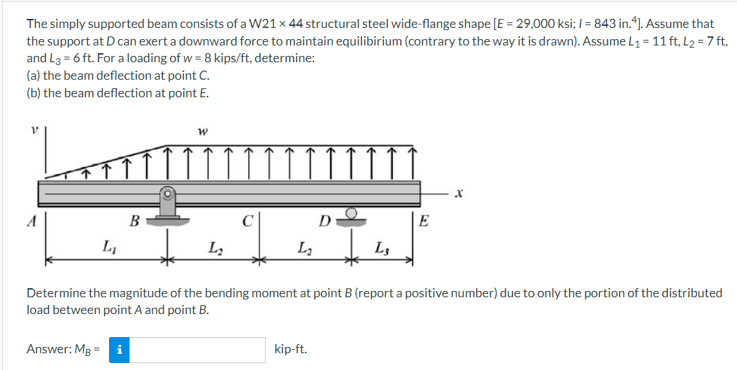 The simply supported beam consists of a W 2 1 4 4