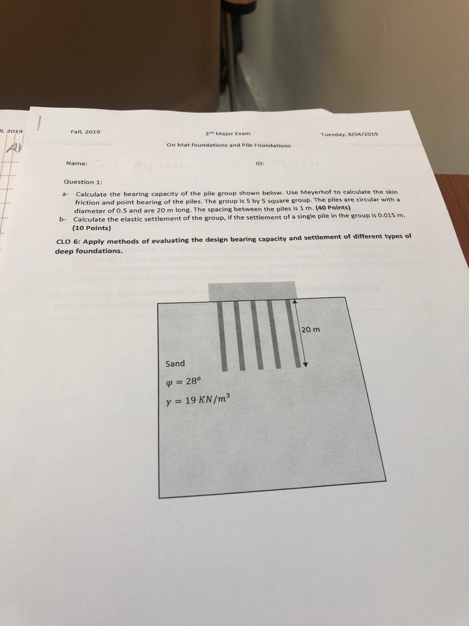 Fall, 2 0 1 9 2 n d Major Exam Tuesday, 8 / 0 4 /