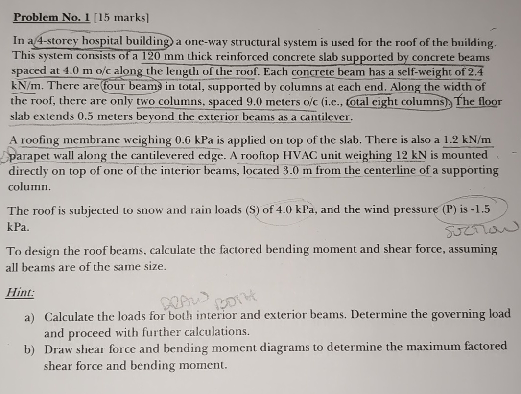 Problem No . 1 [ 1 5 marks ] In a 4 - storey