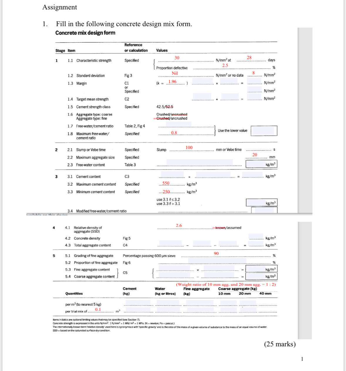 Assignment Fill in the following concrete design