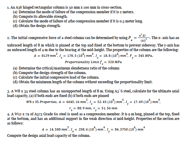 An A 3 6 hinged rectangular column is 5 0 m m 1 0