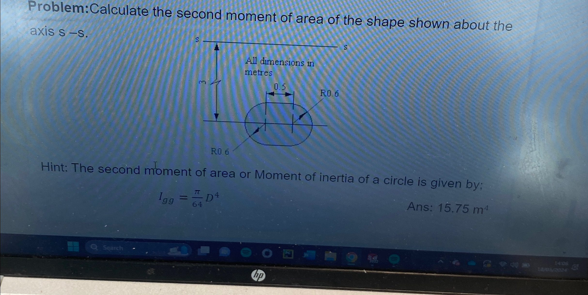 Problem:Calculate the second moment of area of