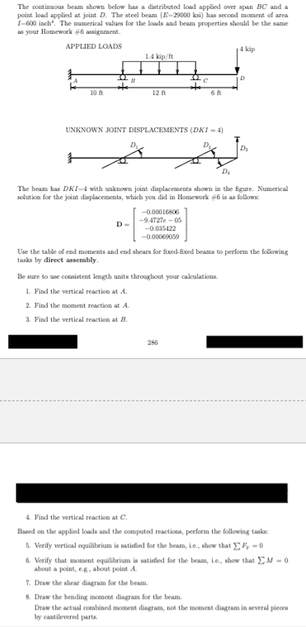 The contimuous beam shown below has a distributed