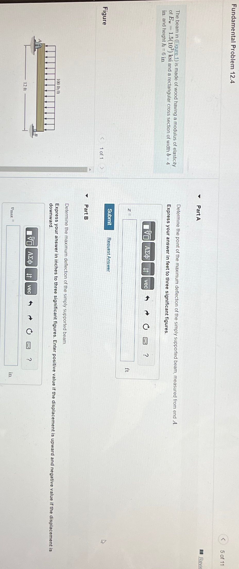 Fundamental Problem 1 2 . 4 5 of 1 1 The beam in