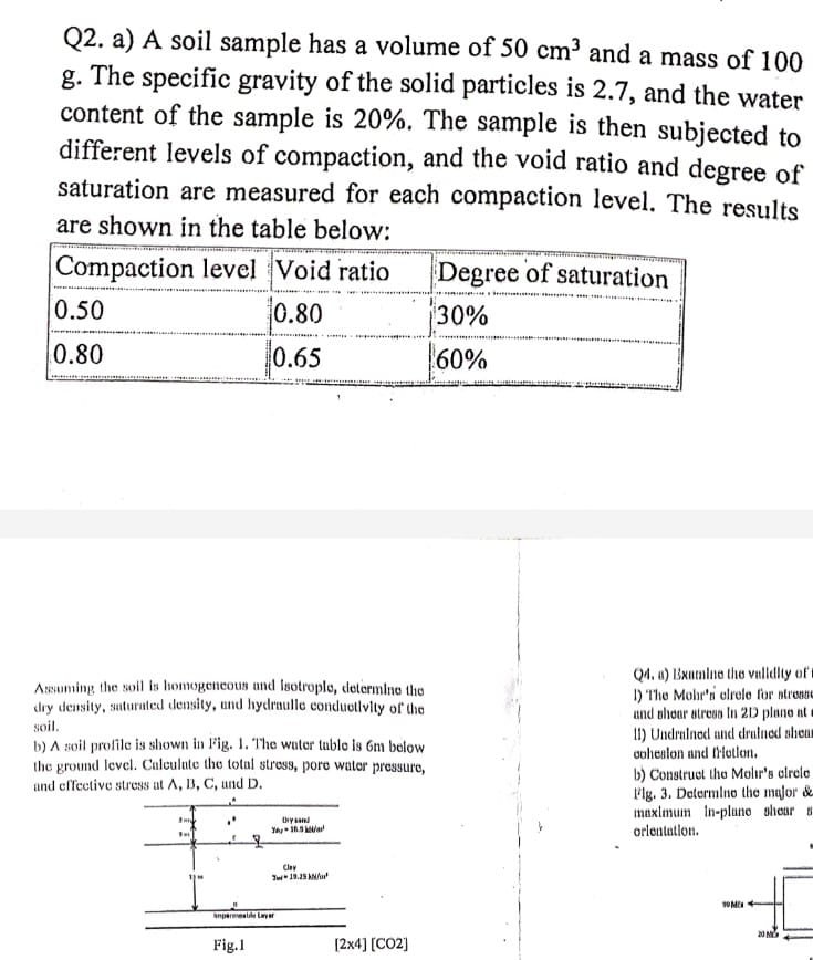 Q 2 . a ) A soil sample has a volume of 5 0 c m 3