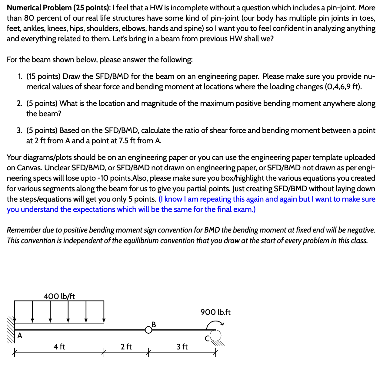 Numerical Problem ( 2 5 points ) : For the beam