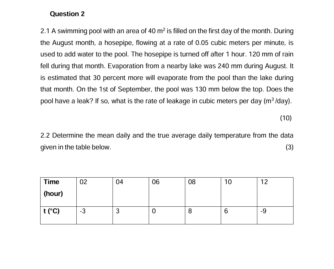 Question 2 2 . 1 A swimming pool with an area of