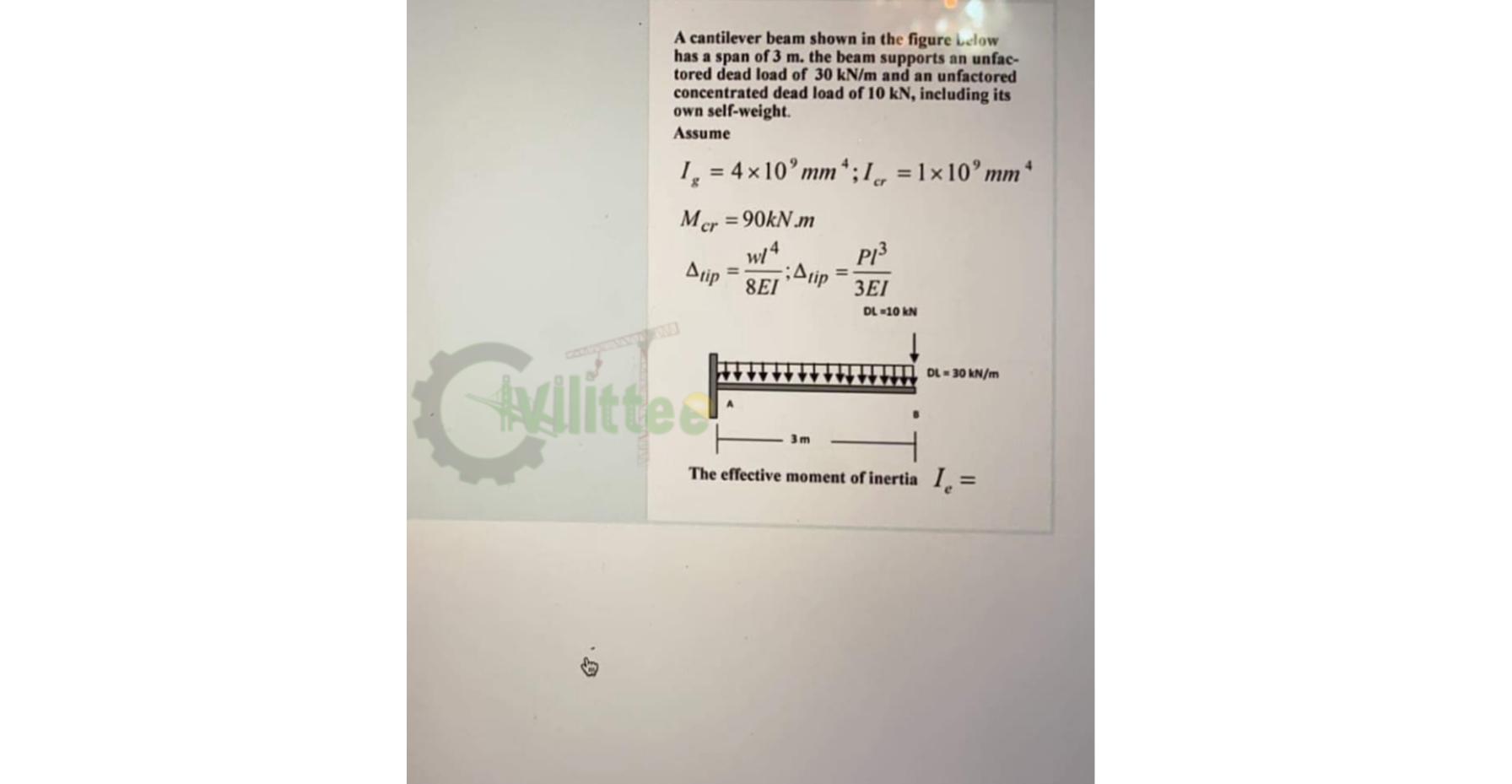 A cantilever beam shown in the figure L . dow has