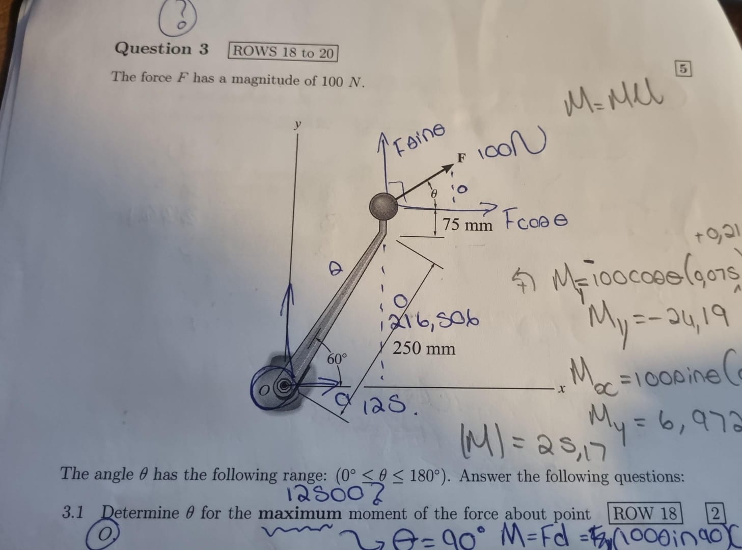 Quest The force F has a magnitude of 1 0 0 N . (