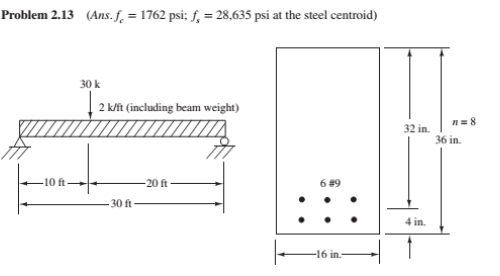 Problem 2 . 1 3 ( Ans . f c = 1 7 6 2 psi; f s =