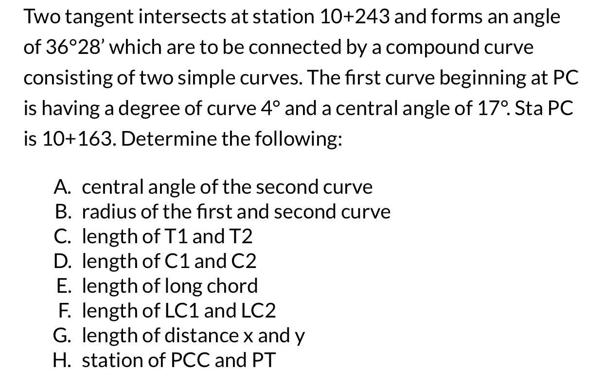 Two tangent intersects at station 1 0 + 2 4 3 and